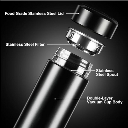 Temperature Vacuum Insulated Thermos Water Bottle with LED Temperature Display Stainless Steel Perfect for Hot and Cold Drinks (Black)